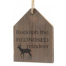 Χριστουγεννιάτικο Κρεμαστό Ξύλινο Ταμπελάκι, με Τάρανδο και Επιγραφή (17cm)